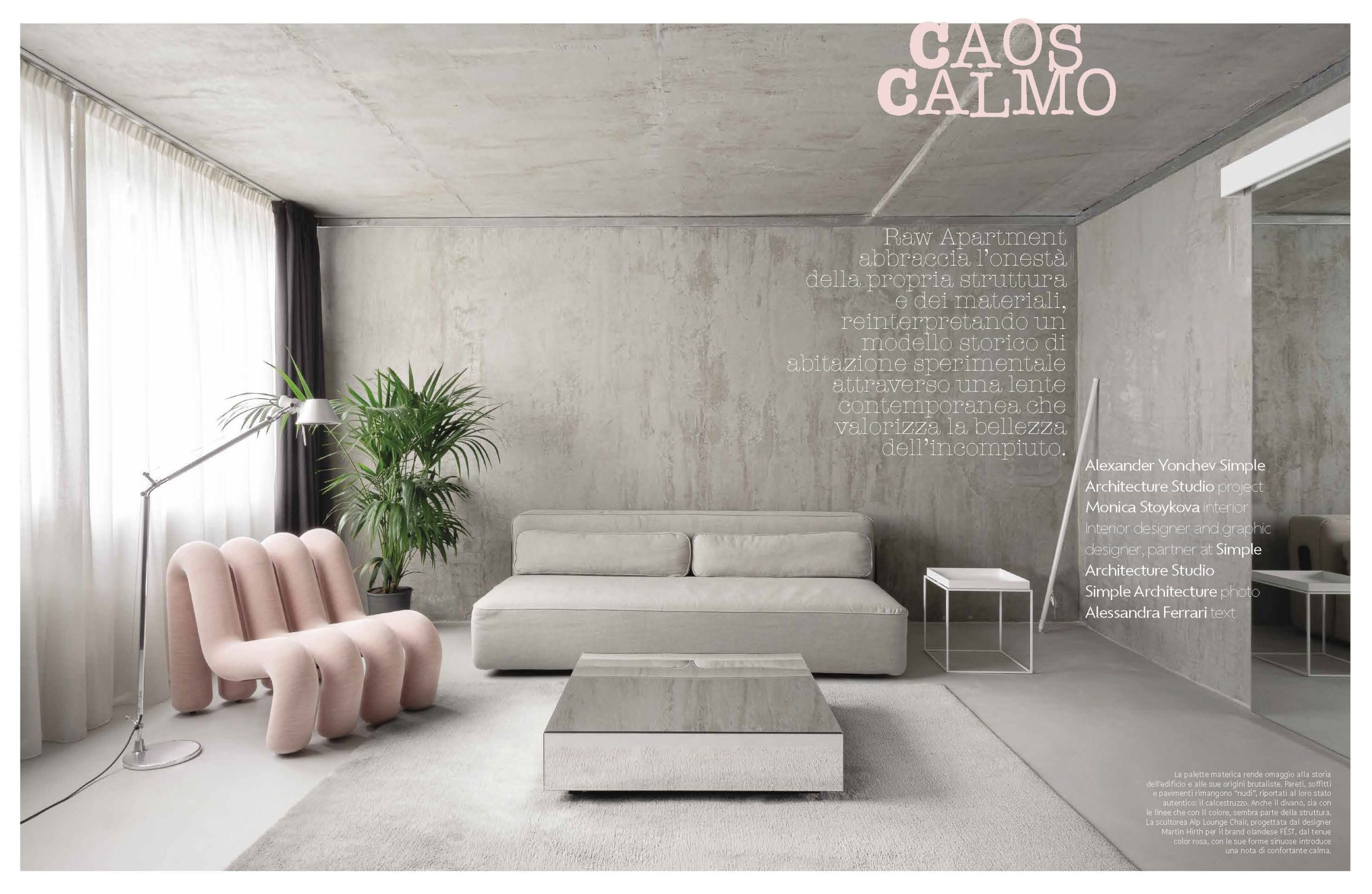 Article about Simple Architecture's project Raw Apartment in the Italian magazine Dentrocasa