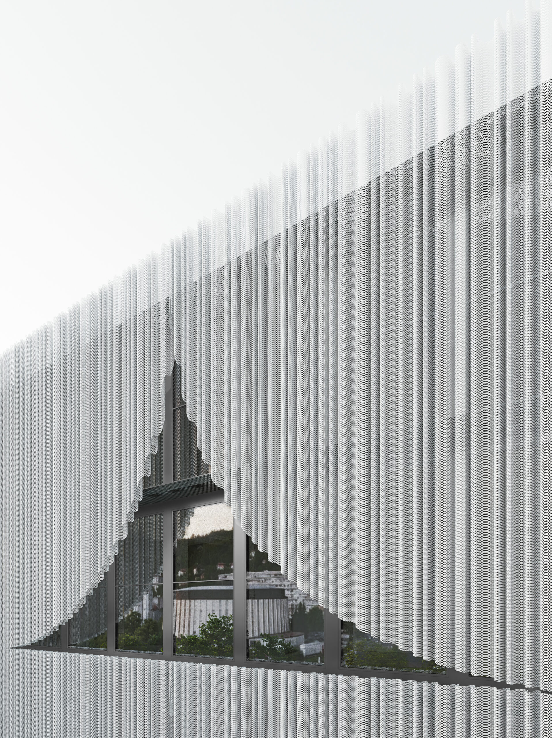 Facade of Christo and Jeanne-Claude Center for contemporary art with specific textile like perforated metal facade